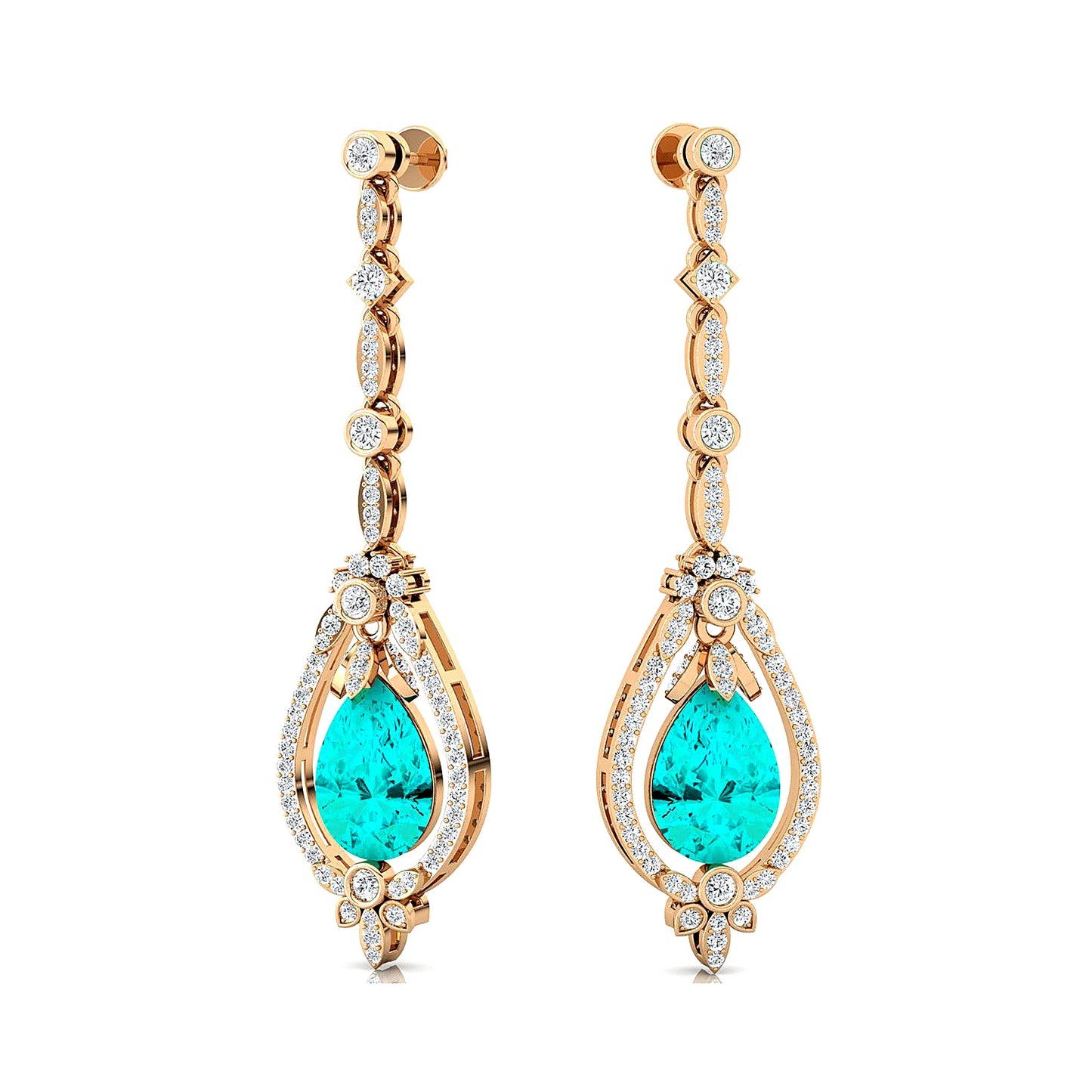 High Quality 18k Solid Gold Handmade Lab Grown Paraiba Tourmaline Real Diamonds Fashionable Dangle Drop Earrings Wedding Party