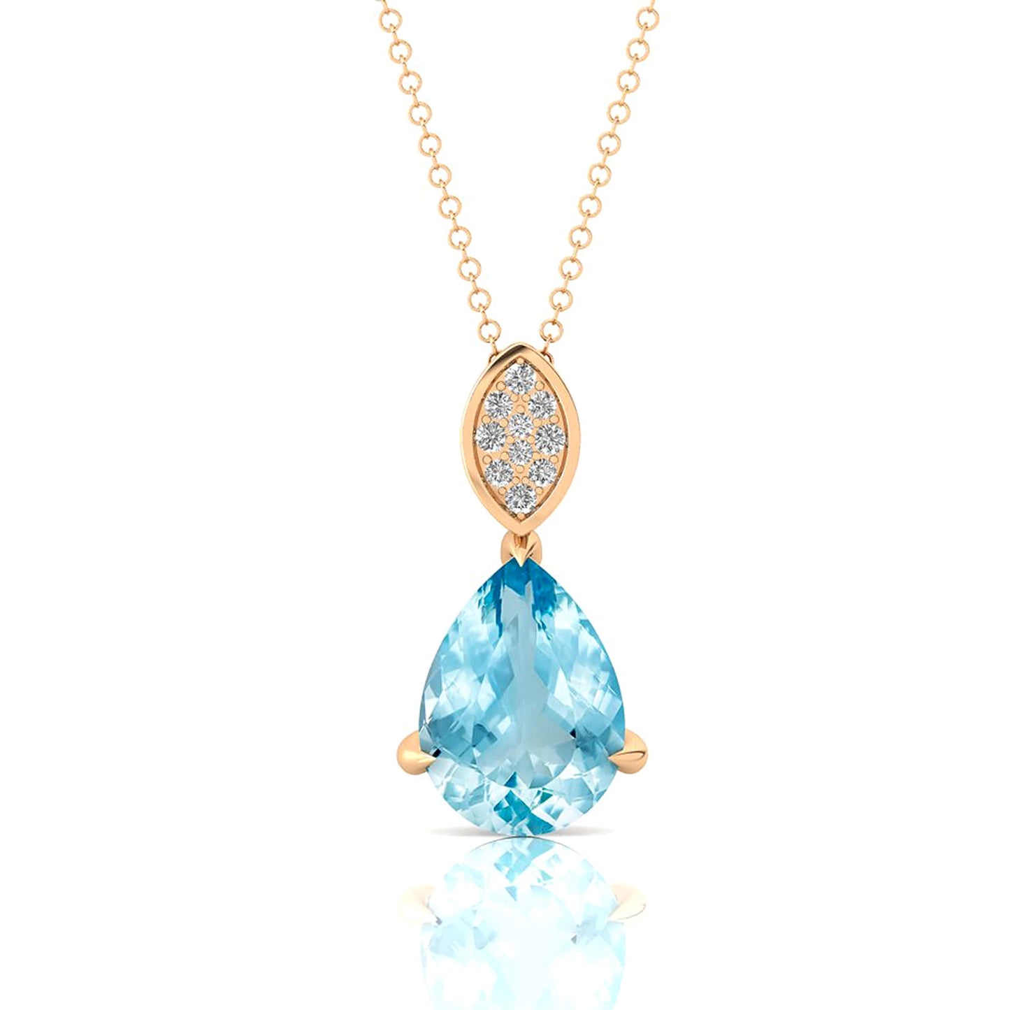 Natural Aquamarine Gemstone 14k Solid Gold Handmade Cute Rhodium Plated Teardrop Pendant Necklace Wholesale Supplier Jewelry
