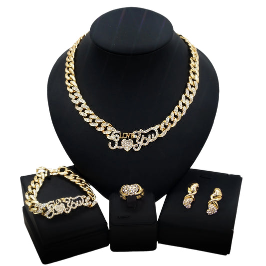 Zhuerrui Fashion Charming Cuban Chain Ladies Jewelry Trend Hip Hop Party Banquet Necklace Bracelet Ring Earring Jewelry SetZ0041