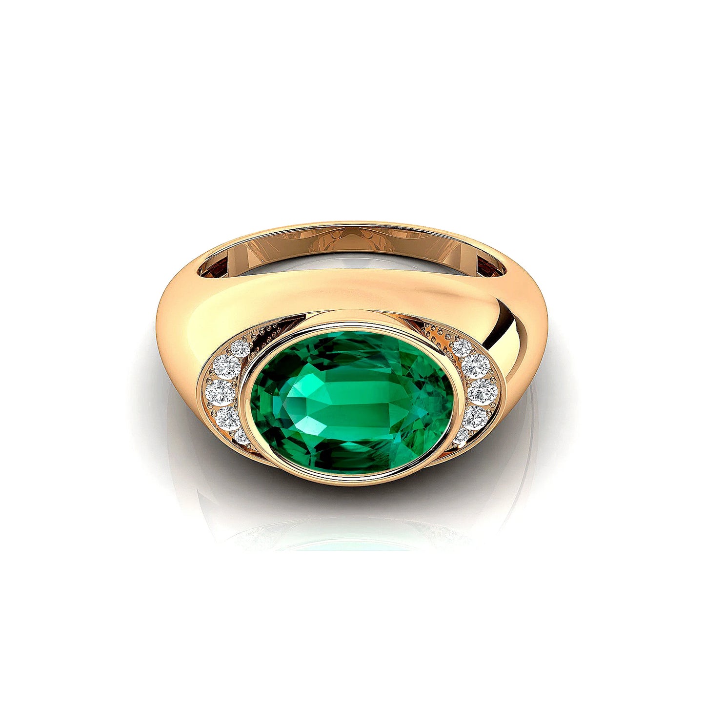 Exquisite 18K Solid Gold Classic Wedding Rings with Oval Cut Lab Grown Emerald and Real White Diamonds Rhodium Plated Ring Gift
