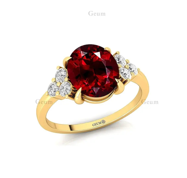 100% Natural Precious Garnet Gemstone Real Diamond Cluster Classic 18k Solid Gold Rings Fine Jewelry Wholesale OEM