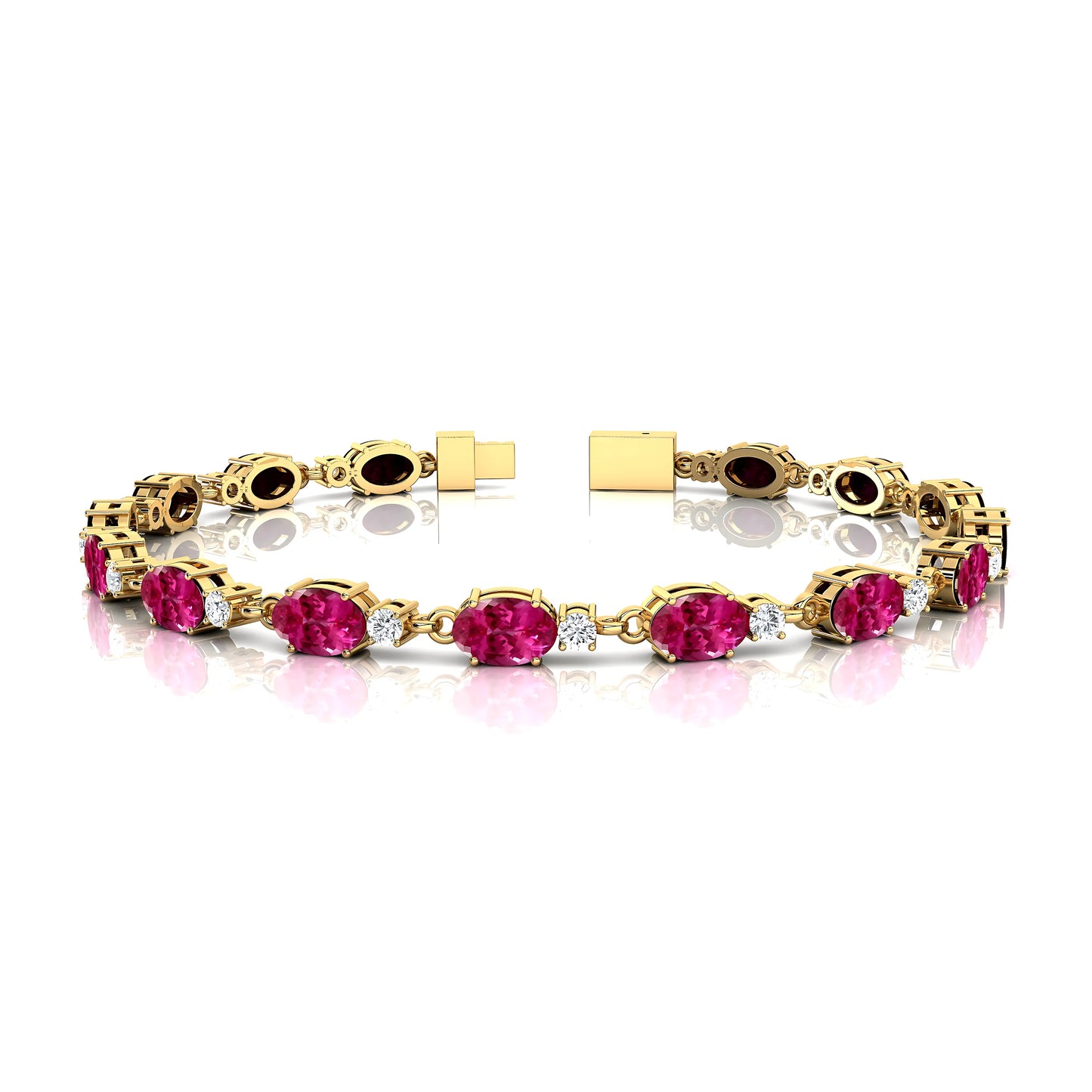 14K Gold Genuine Oval Shape Pink Sapphire Gemstone Stackable Tennis Bracelet For Unisex Hot Sale Good Quality Tennis Bracelets