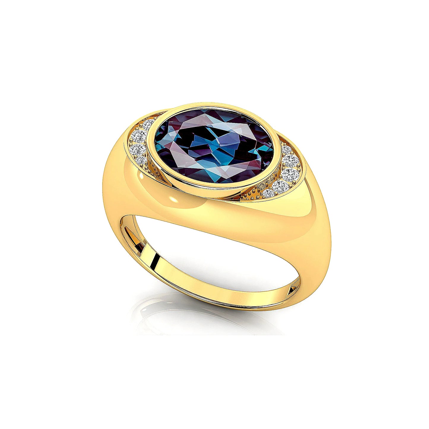 Lab Grown Alexandrite Gemstone Halo Style Signet Ring Natural Certified Diamonds 18k Solid Rose Yellow Gold Rhodium Wedding Ring