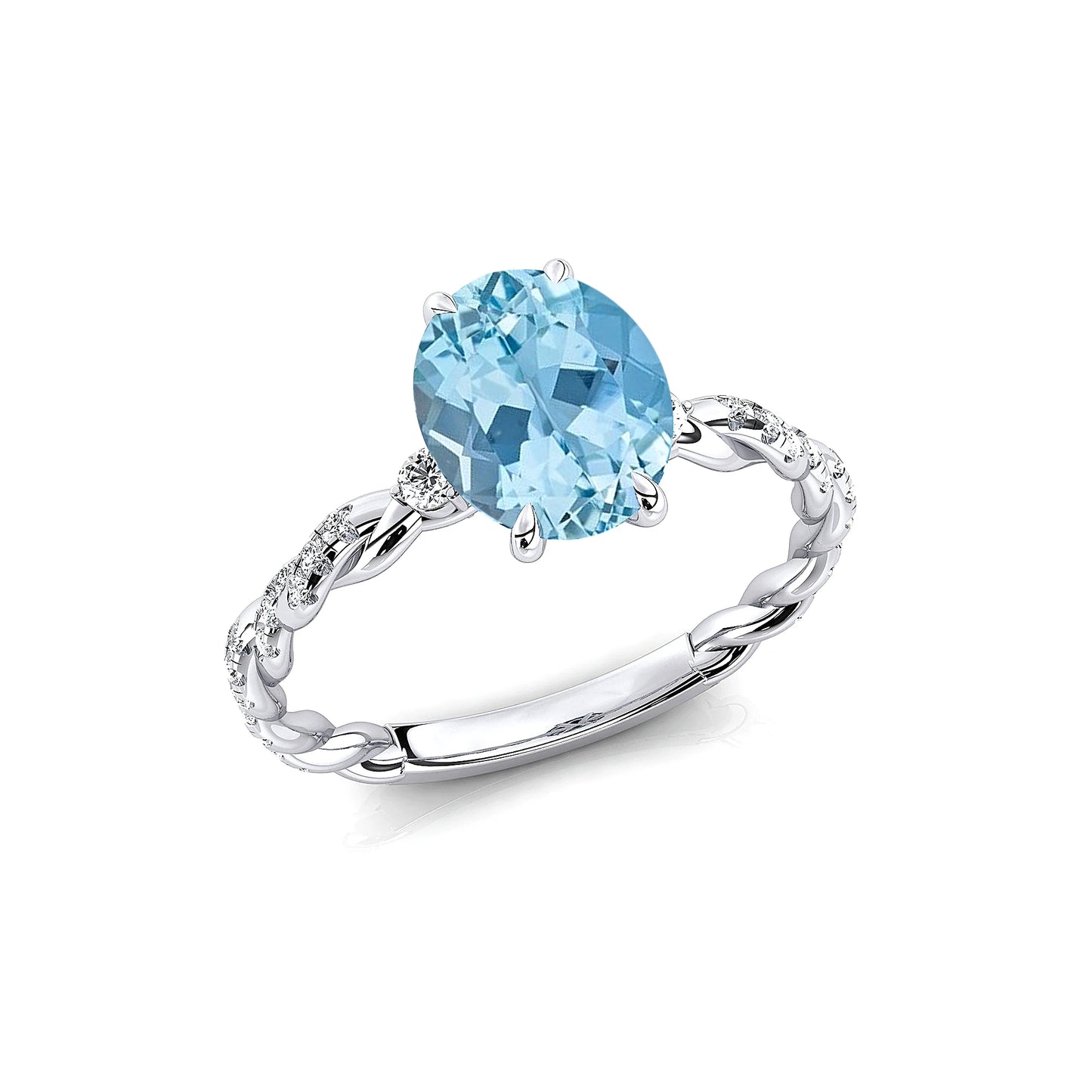 14K Solid Gold Rhodium Plated Natural Aquamarine & White Diamond Rings Luxurious Fine Jewelry for Party & Wedding Wholesale