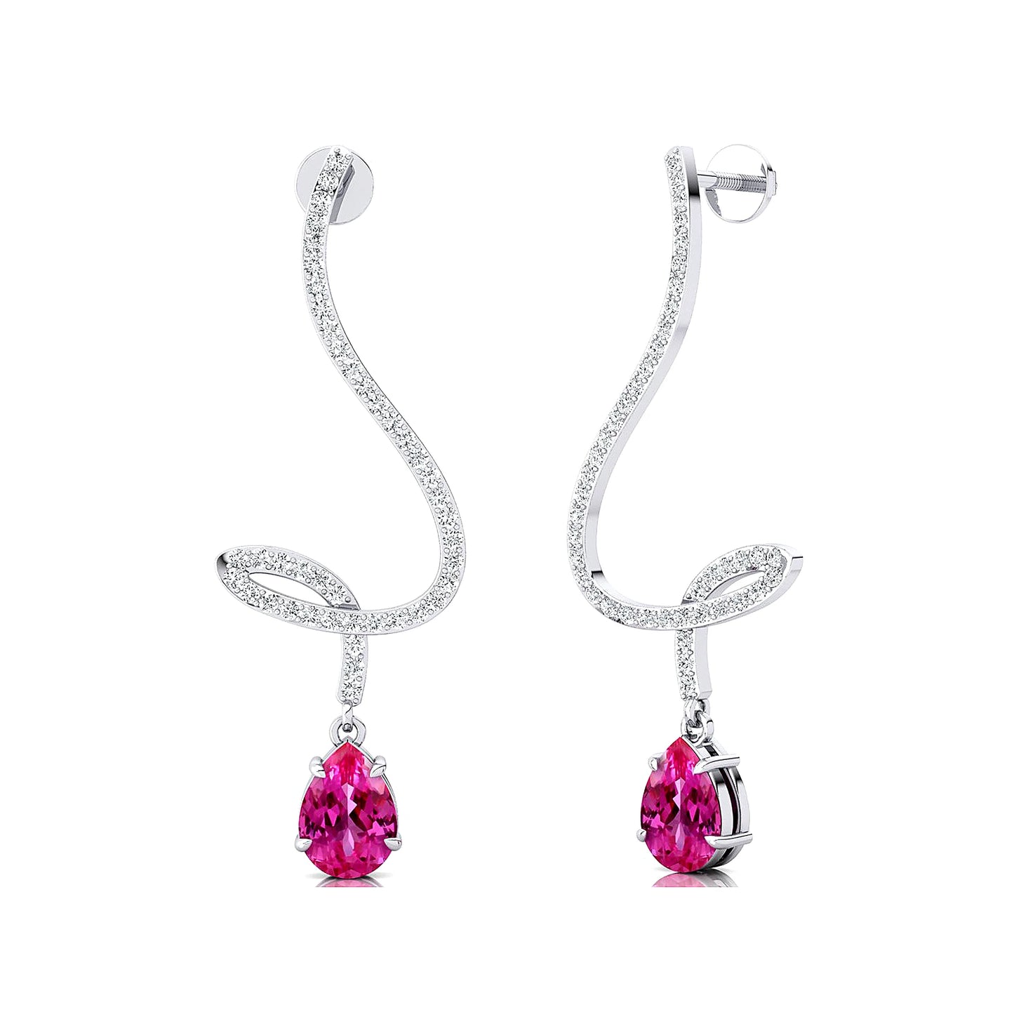 Lab Grown Pink Sapphire Gemstone & Natural Diamonds Classic Design 18K Gold Drop Earrings Trendy Birthstone Wedding Wear Earring