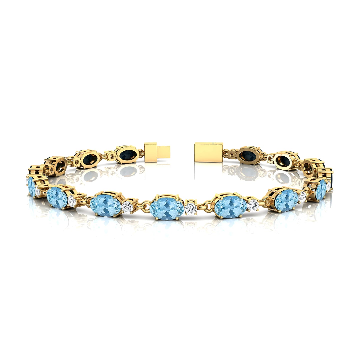 Latest Trendy Style Custom Natural Aquamarine Gemstone & Real Diamond Tennis Bracelet 14K Solid Gold Fine Jewelry Gift for Her