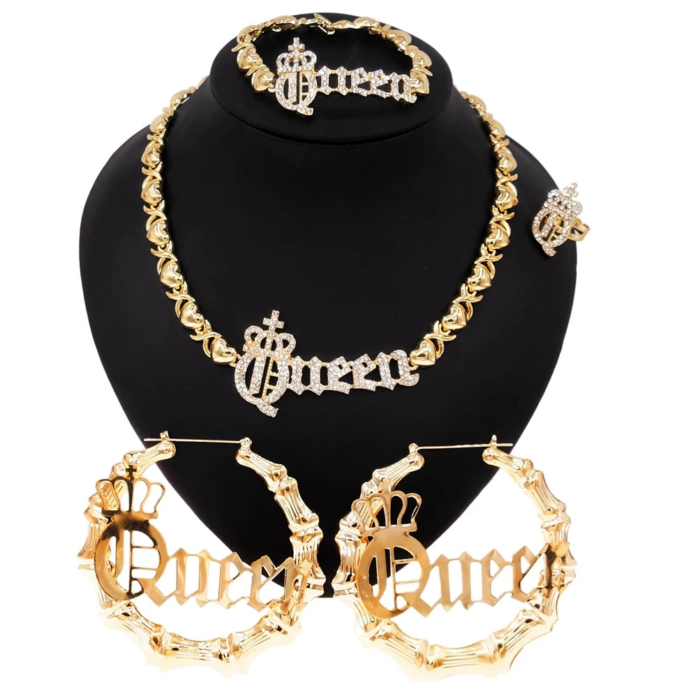 Zhuerrui Fashion Queen I Love You Rhinestone Crown Jewelry Set Indian High Quality Wedding Bridal Prom Zircon Wholesale SetX0133