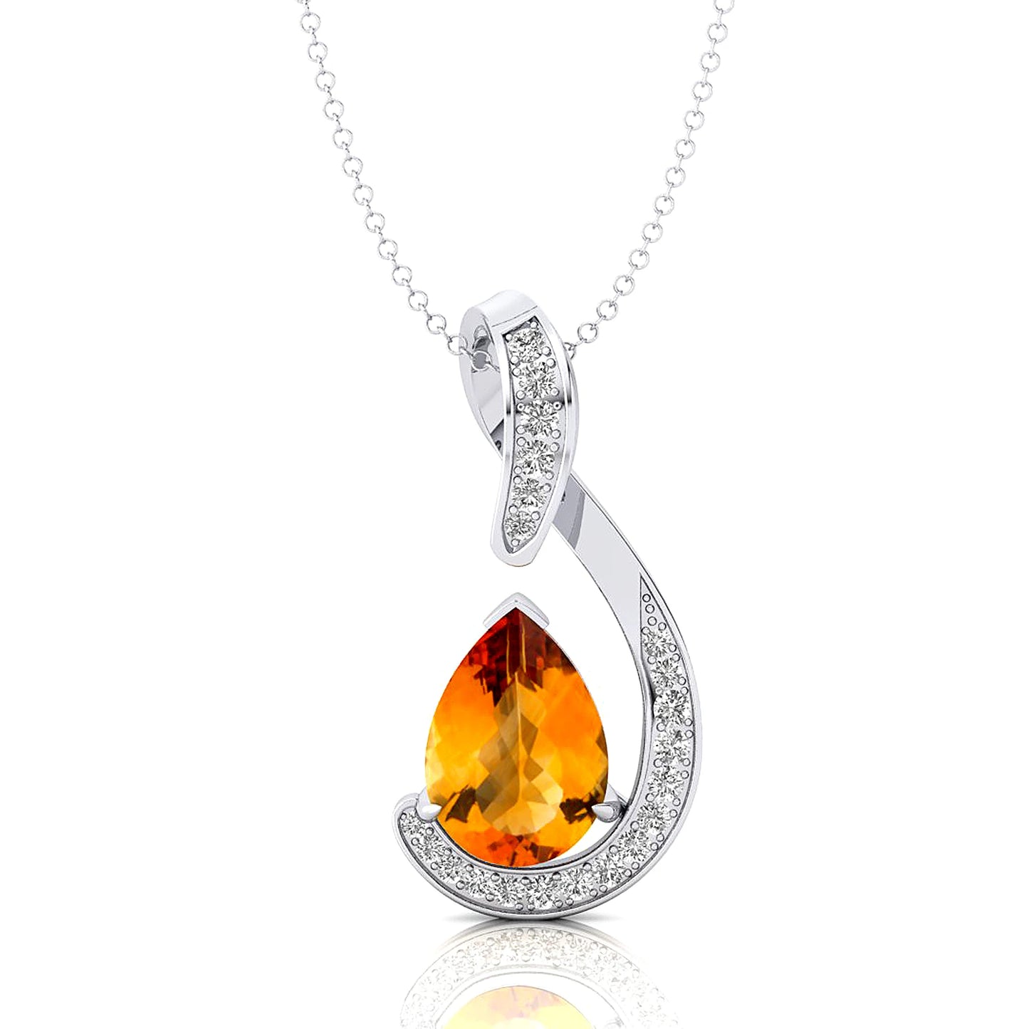 14k Gold Pendant Pear Cut Natural Citrine Gemstone Pendant Necklace Genuine IGI Certified Diamonds Pendants Wedding Gift For Her