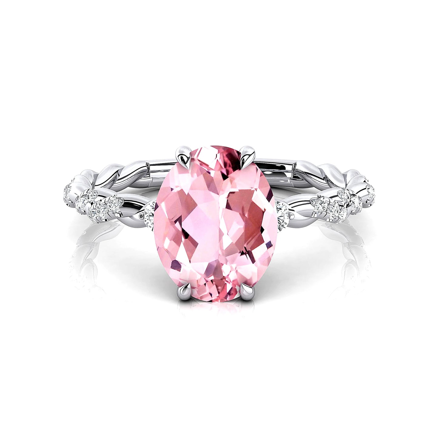 Genuine Morganite Gemstone Real Diamonds Halo Style Solitaire Rings Rhodium 18k Solid Rose White Yellow Gold Jewelry for Party
