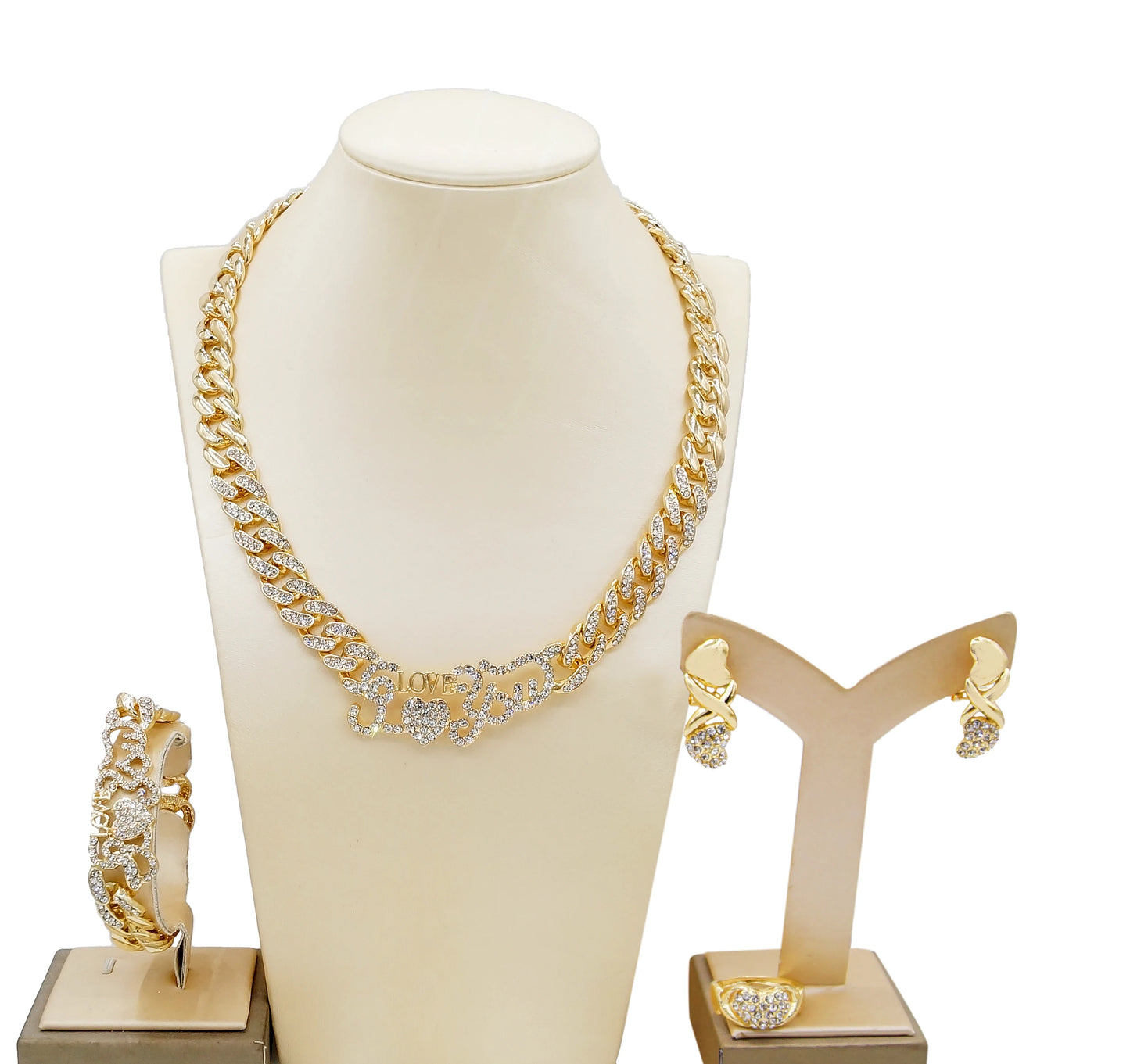 Zhuerrui Fashion Charming Cuban Chain Ladies Jewelry Trend Hip Hop Party Banquet Necklace Bracelet Ring Earring Jewelry SetZ0041