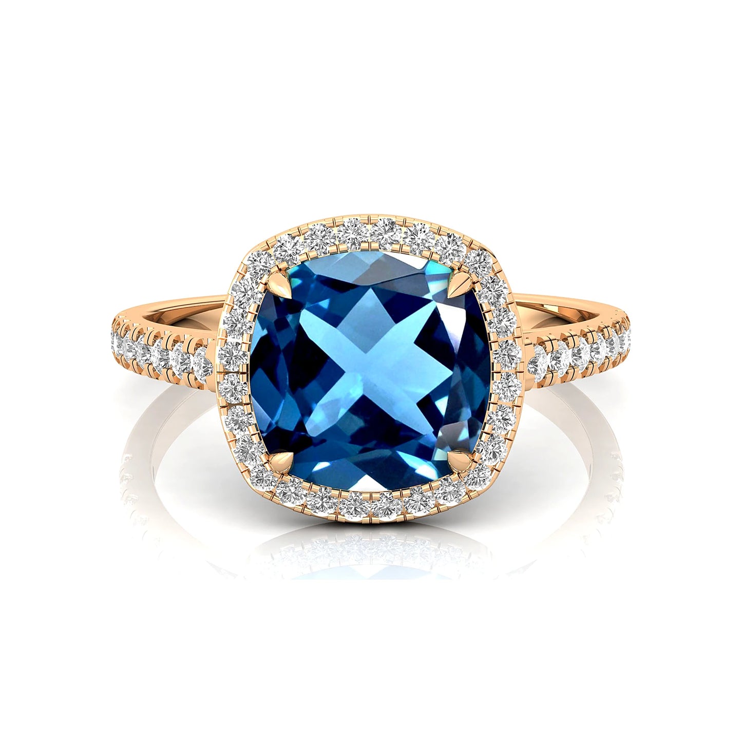 Natural London Blue Topaz December Birthstone Classic 14k Real Gold Cushion Shape Prong Set Custom Size High Quality Jewelry