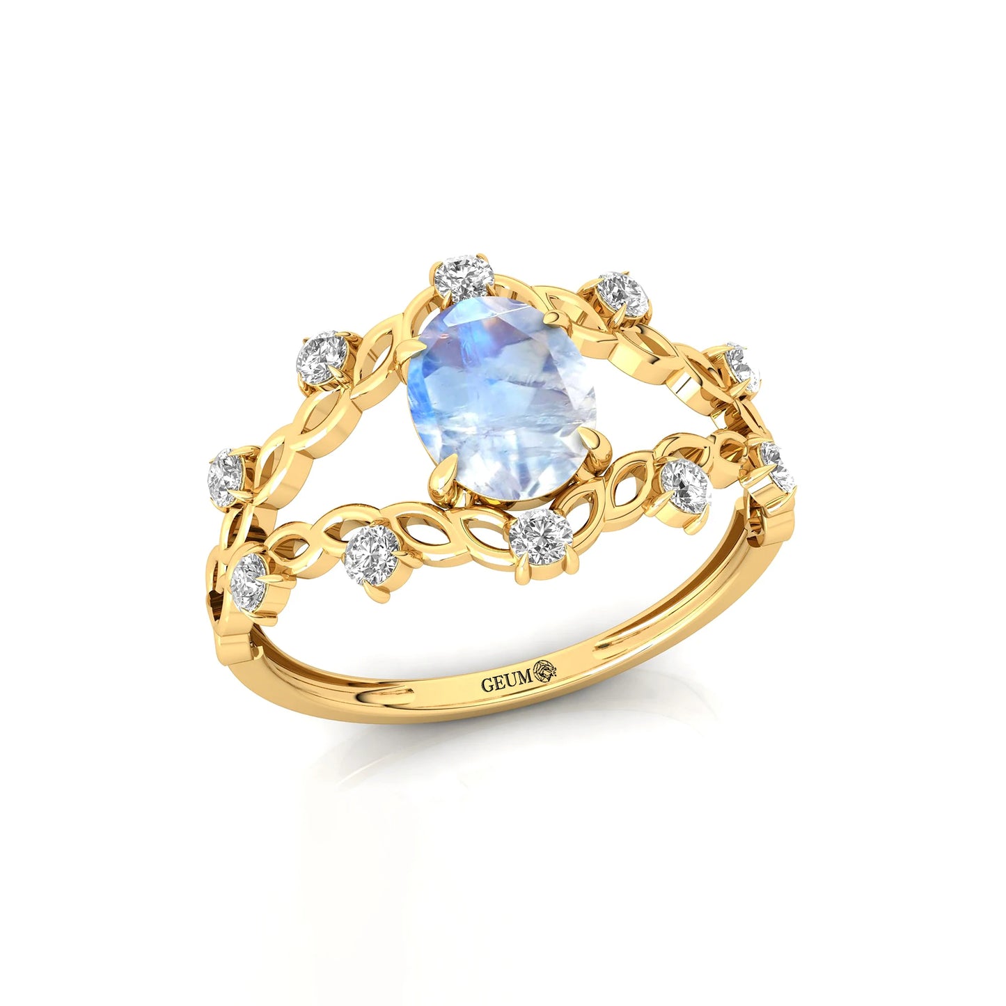 Natural Rainbow Moonstone Oval Faceted Cut Gemstone Wedding Ring 14k Pure Gold Adorned Natural Diamonds Luxurious Gift for Her