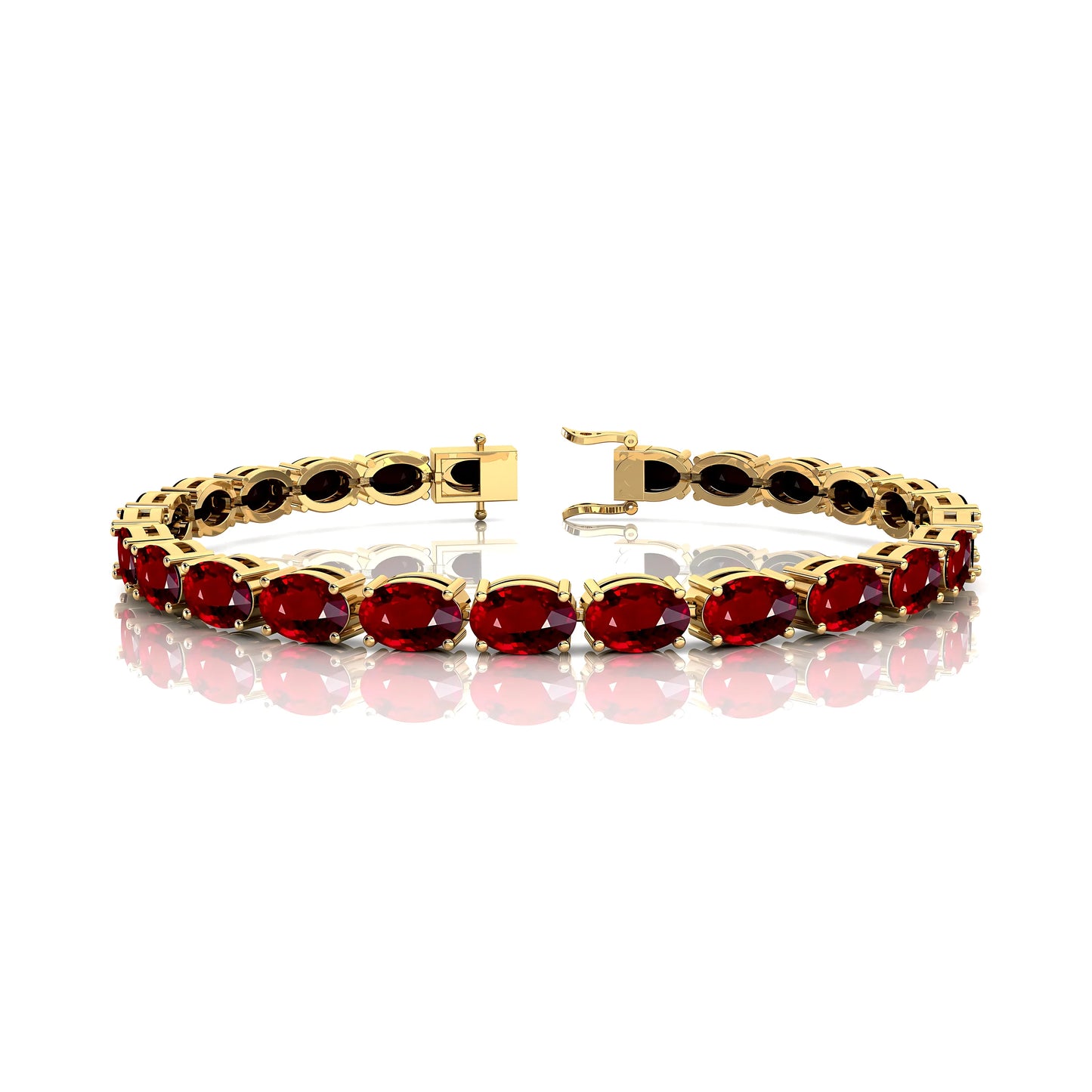 New 2025 Trendy Style 10K 14K 18K Pure Gold Ruby Gemstone Tennis Bracelets Prong Set 6x4mm Oval Cut Natural Ruby Tennis Bracelet