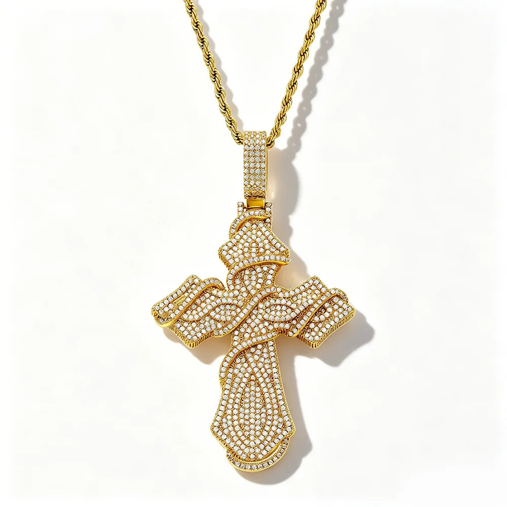 Hip Hop Jewelry Thorns With Cross Pendant Brass Zircon Iced Out Religious Jewelry for Men Women Hip Hop Pendant