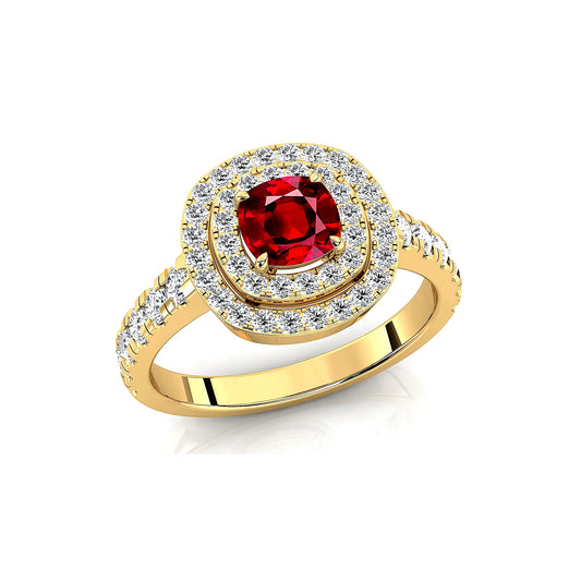 14k Solid Gold Rings Jewelry Rhodium Plated Lab Grown Ruby Gemstone and Real White Diamonds Classic Wedding Ring Fine Jewelry