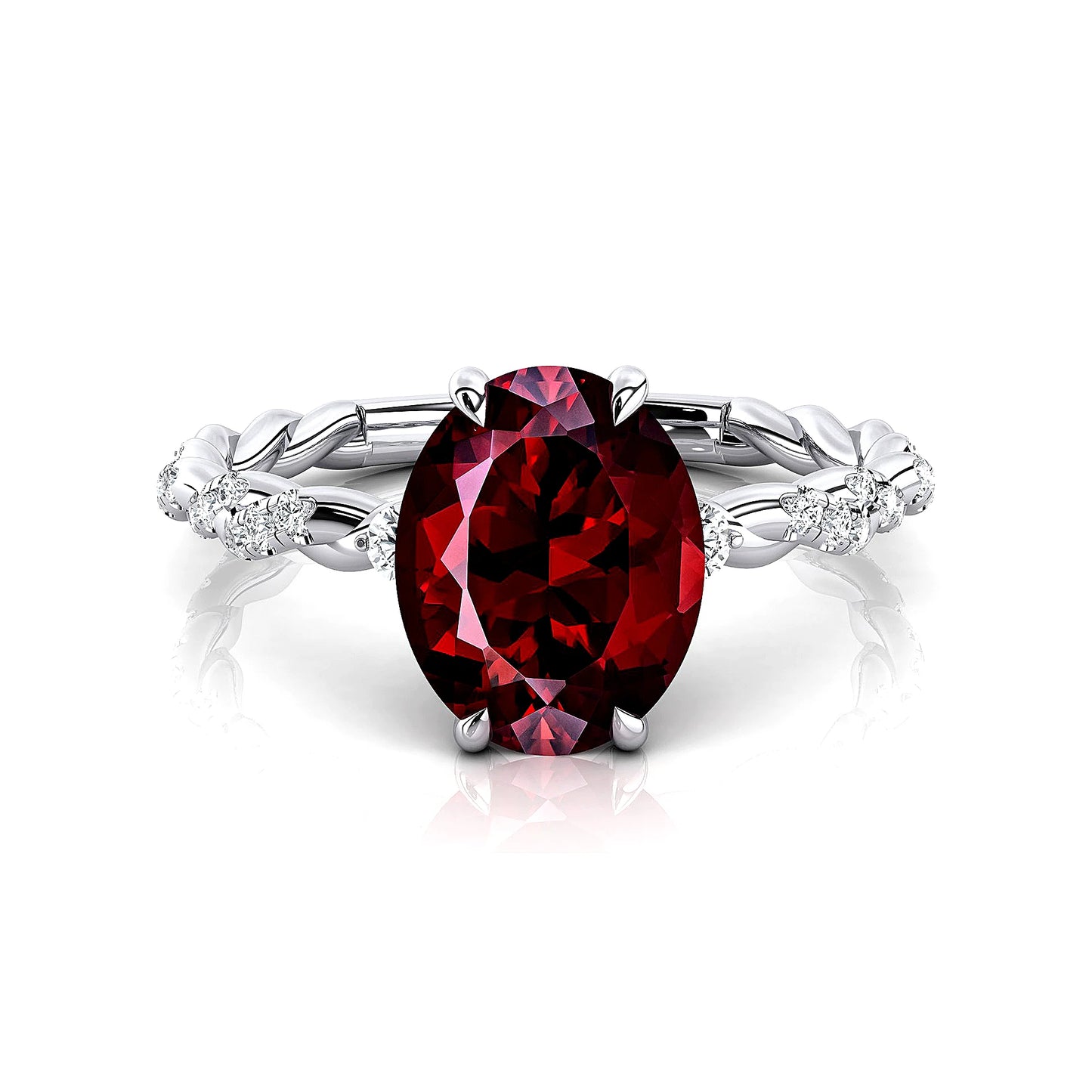 18k Solid Gold Halo Solitaire Rings Natural Garnet Gemstone Real White Diamond Fine Engagement Wedding Ring Rhodium