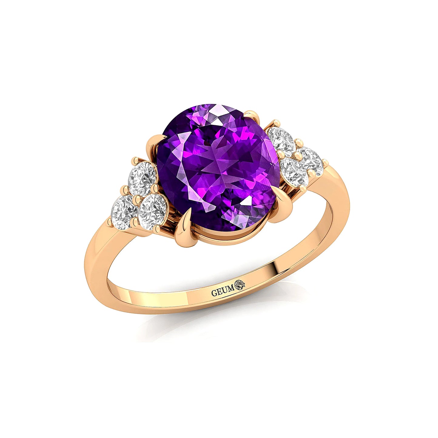 Beautiful Design Oval Cut Amethyst Faceted Halo Solitaire Ring 14k Solid Gold Adorned with Real Diamonds Gift for Wife