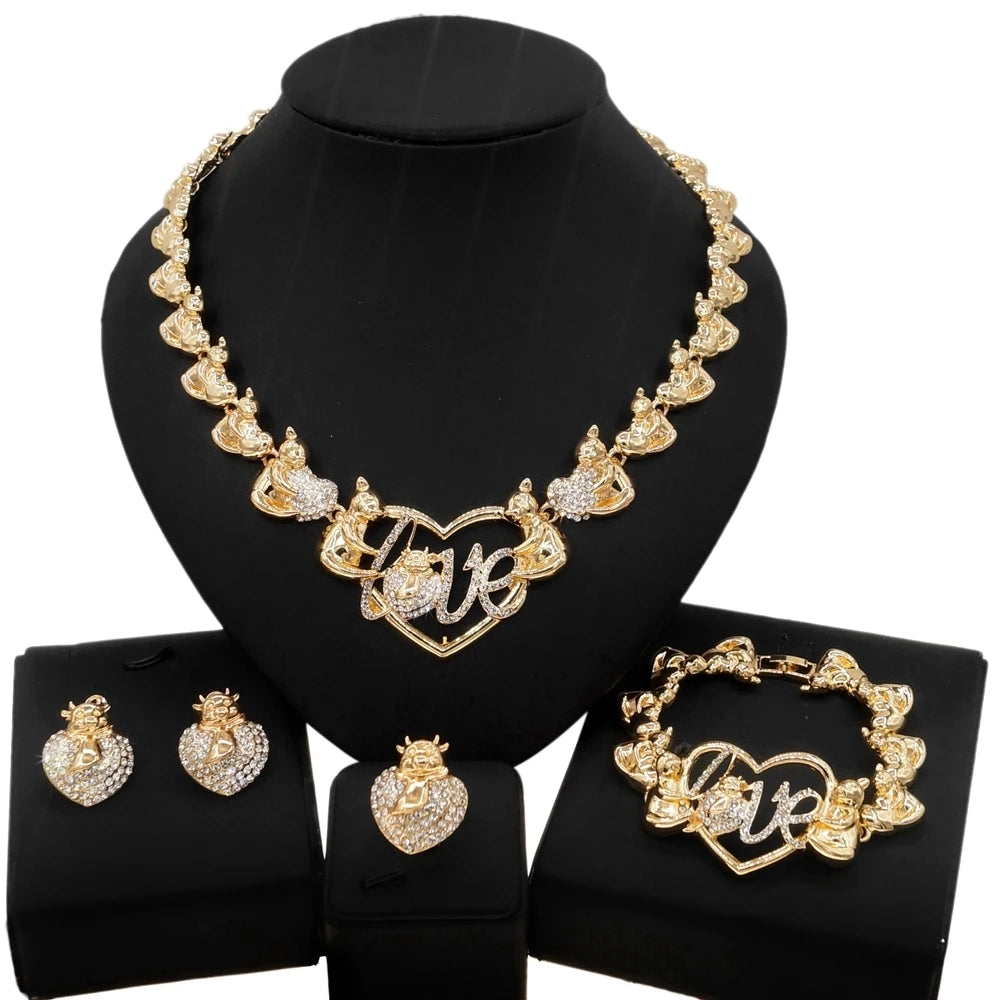 Zhuerrui Gold Plated 18K XOXO I Love You Ladies Lovely Fashion Accessories Set X0187