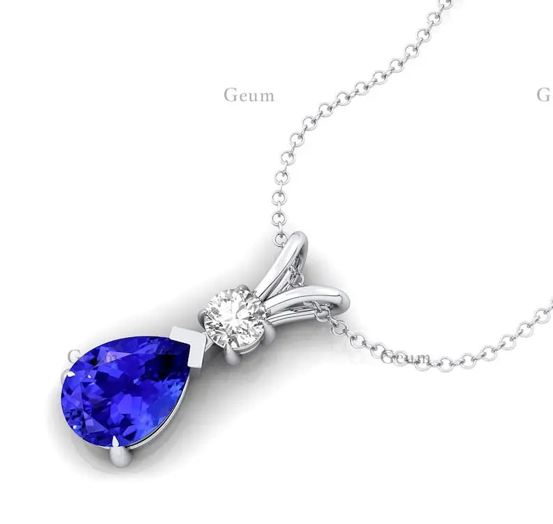 Beautiful Pear Shape Natural Tanzanite Gemstone Pendant Handmade Luxury Fine Jewelry With Small Diamond 14k Solid Gold