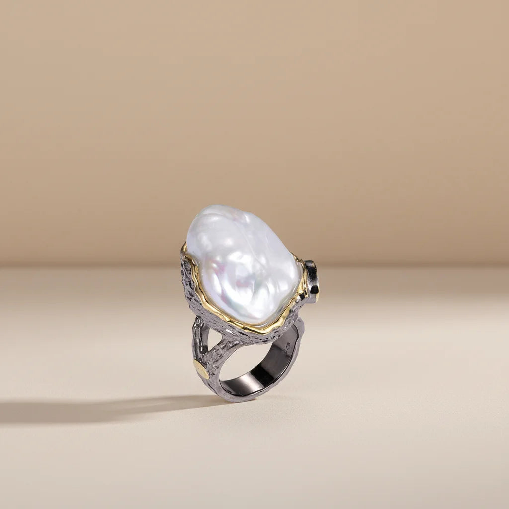 Natural Button Pearl Ring Design New 925 Sterling Silver Ring Jewelry for Party