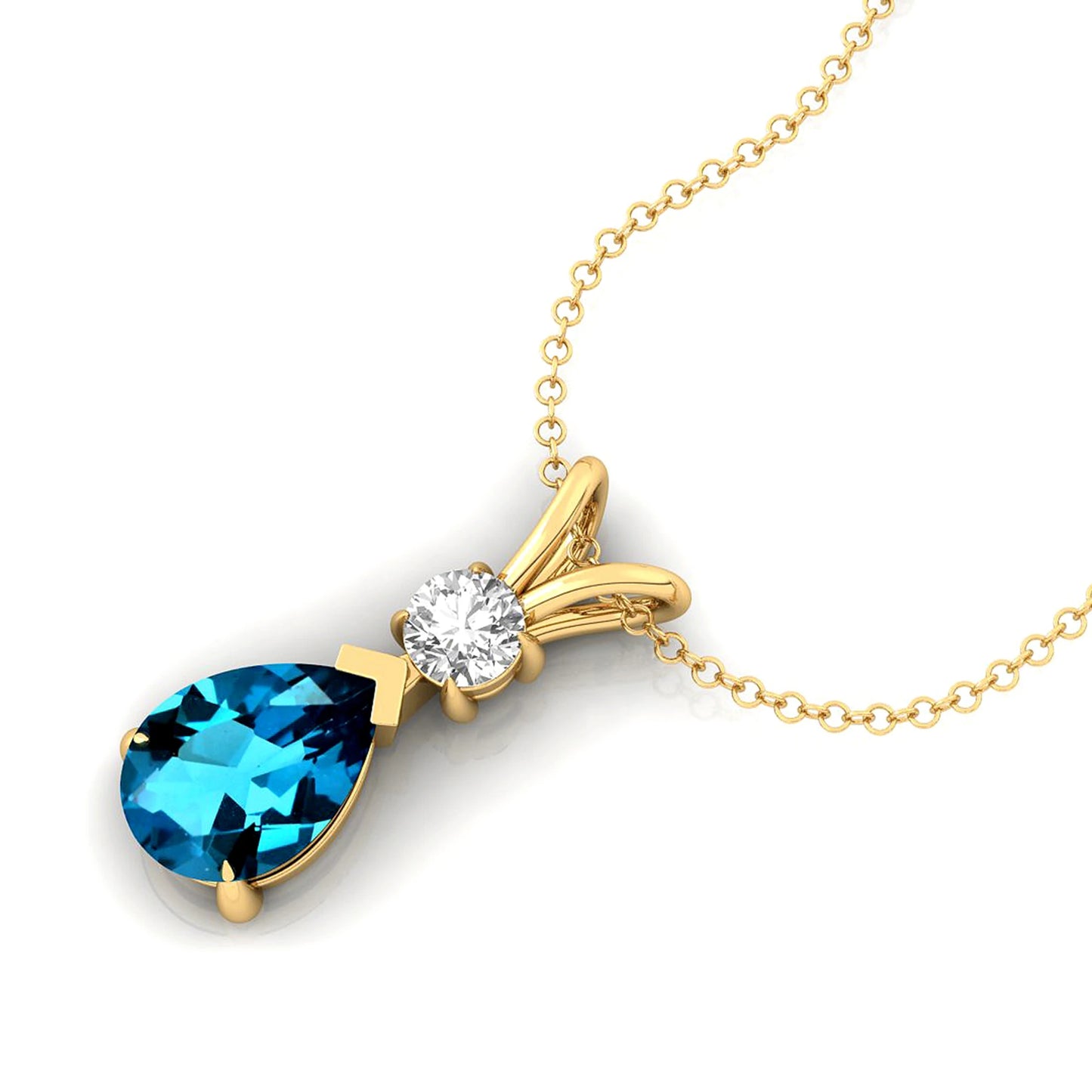 Pear Shape London Blue Topaz 14K Solid Gold Rhodium Plated Pendant Natural Diamond Tear Drop Necklace Anniversary Gift For Wife