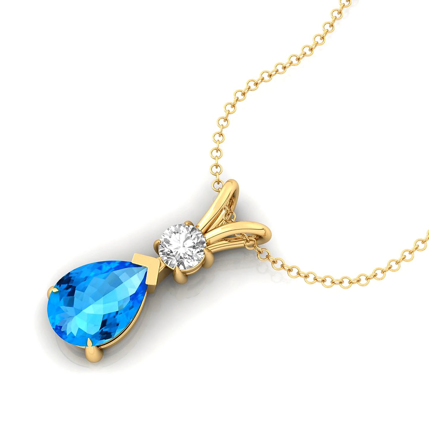 Luxurious Solid Gold Cute Women's Pendant White Diamond for Swiss Blue Topaz Gemstone Charm Necklace Rhodium Plated Third Party