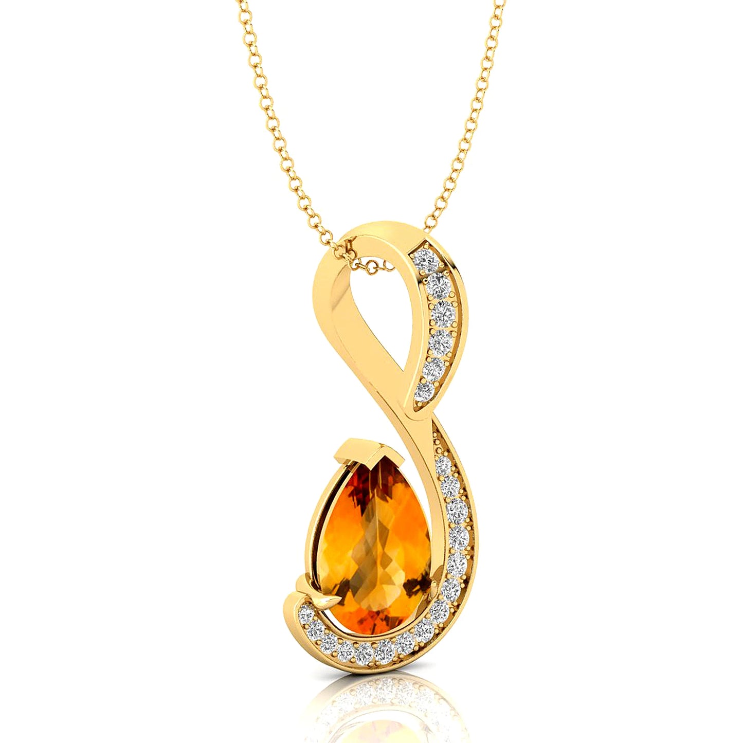 14k Gold Pendant Pear Cut Natural Citrine Gemstone Pendant Necklace Genuine IGI Certified Diamonds Pendants Wedding Gift For Her