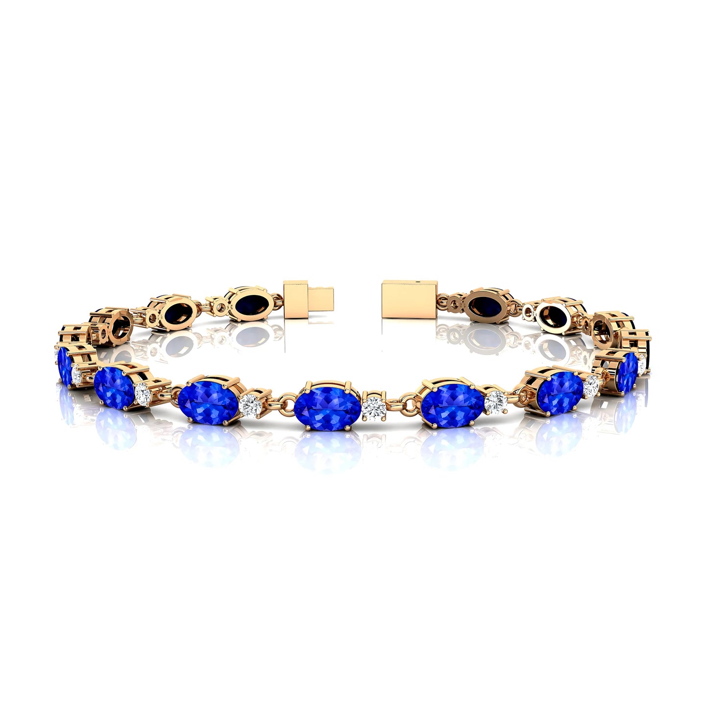 Exquisite Trendy Design 14k Gold 2.2mm Oval Cut Natural Tanzanite With Real Diamond Dainty Elegant Tennis Bracelets Wholesale