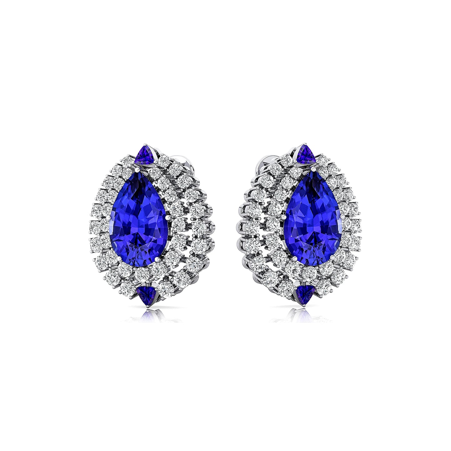 Designer Luxurious Pear Cut Natural Tanzanite Gemstone Real Diamonds Halo Solitaire Stud Earrings 18K Solid Gold Cute Party Gift