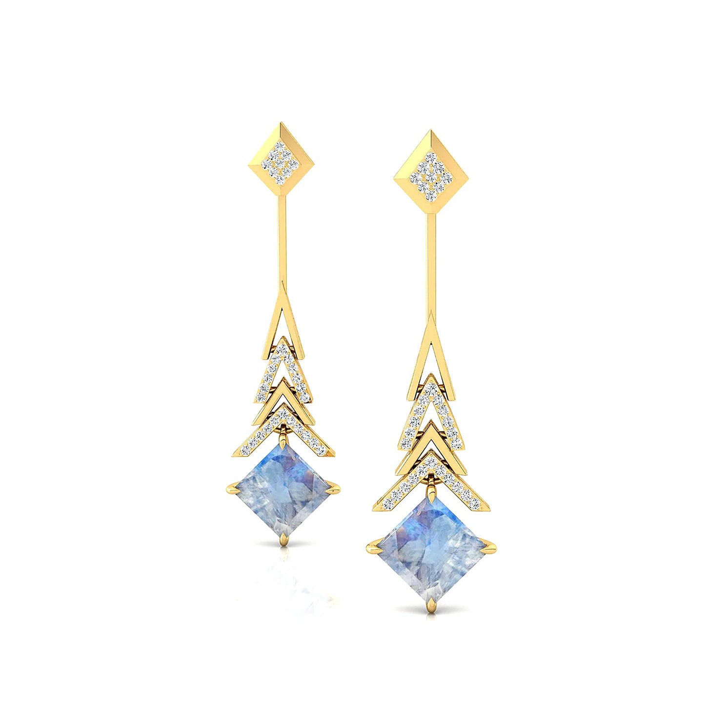 14k Solid Gold Earrings Rainbow Moonstone Gemstone Dangle Drop Earrings Solid Gold Rhodium Plated Luxury Real Diamonds Jewelry