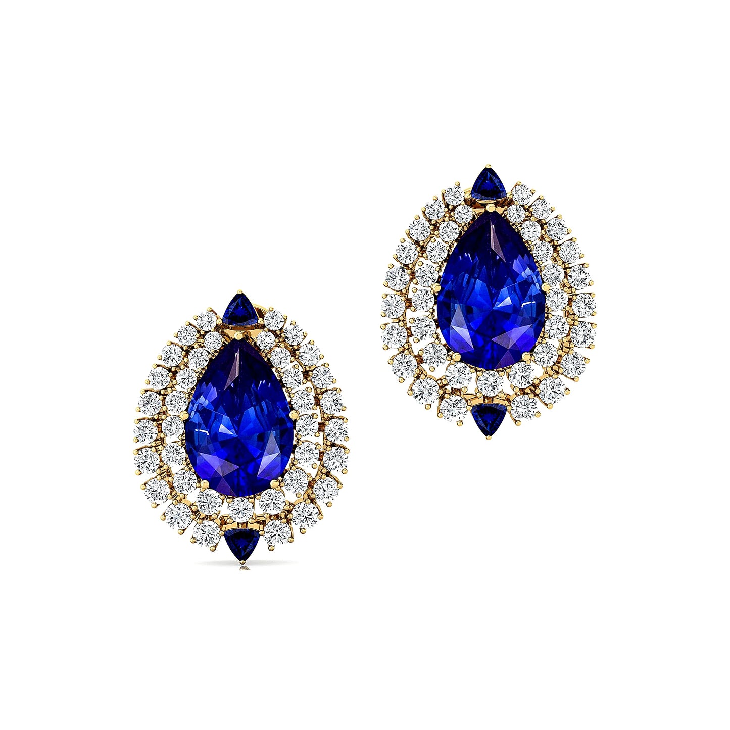 Classic 18K Solid Rose Gold Earrings Cute Trendy Women's Fine Studs Halo Pear Shaped Lab Grown Blue Sapphire OEM Anniversary