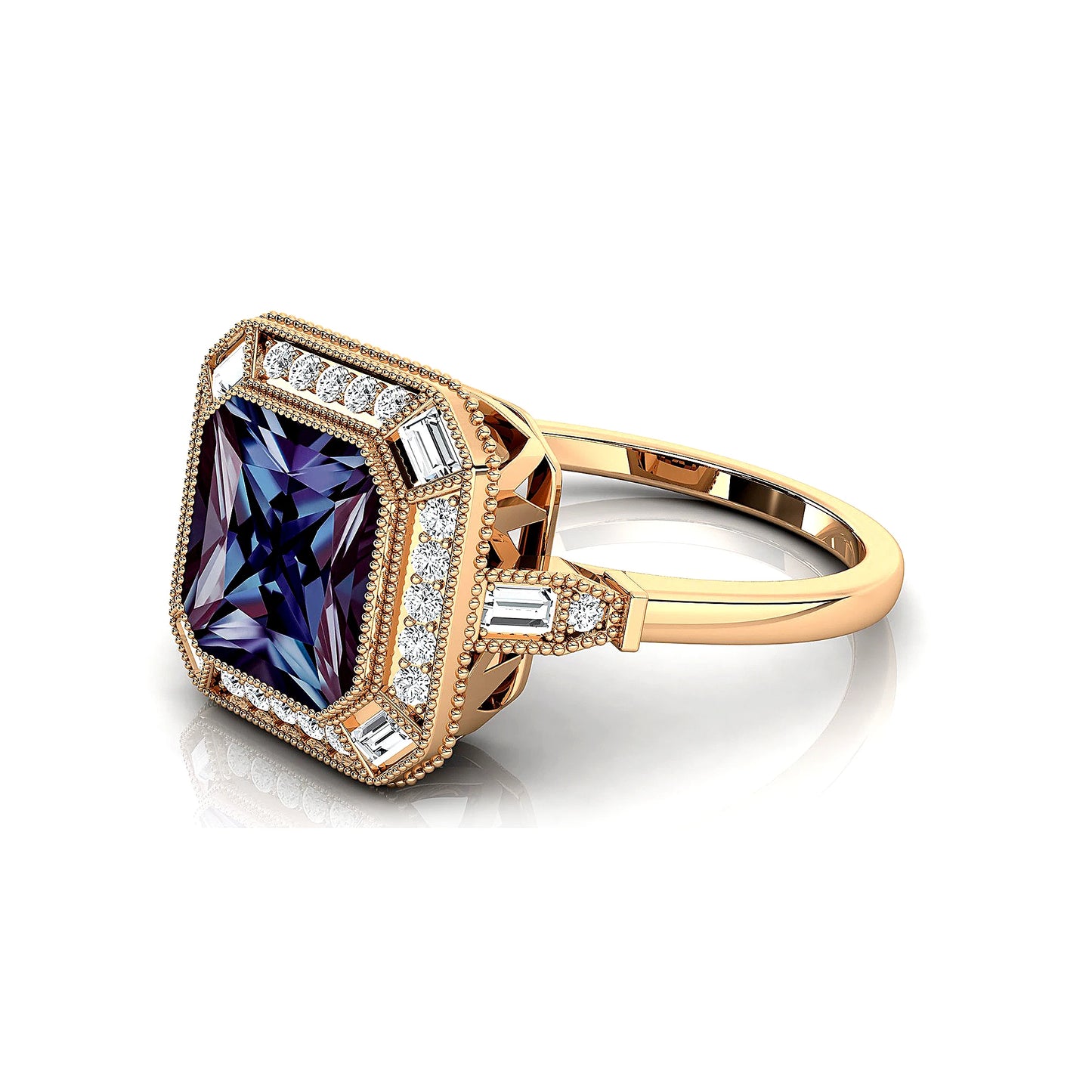 Handmade Cluster Rings Lab Grown Alexandrite Gemstone 18K Solid Gold Rhodium Adorned Real Diamonds Fine Jewelry Unisex Gift