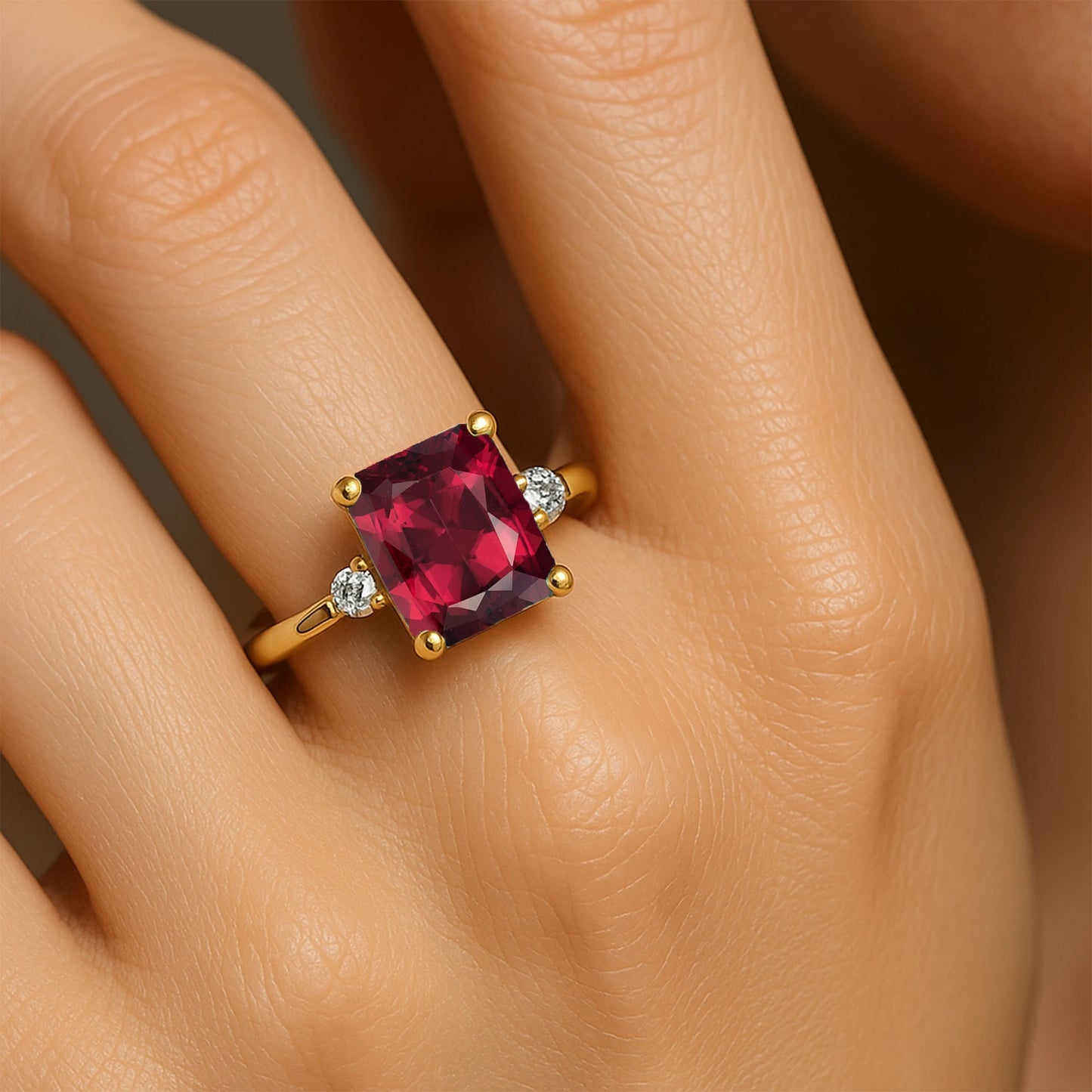 Perfect Natural Garnet Gemstone Genuine IGI Certified Diamond Halo Solitaire Ring 18k Pure Gold Luxurious Gift for Her