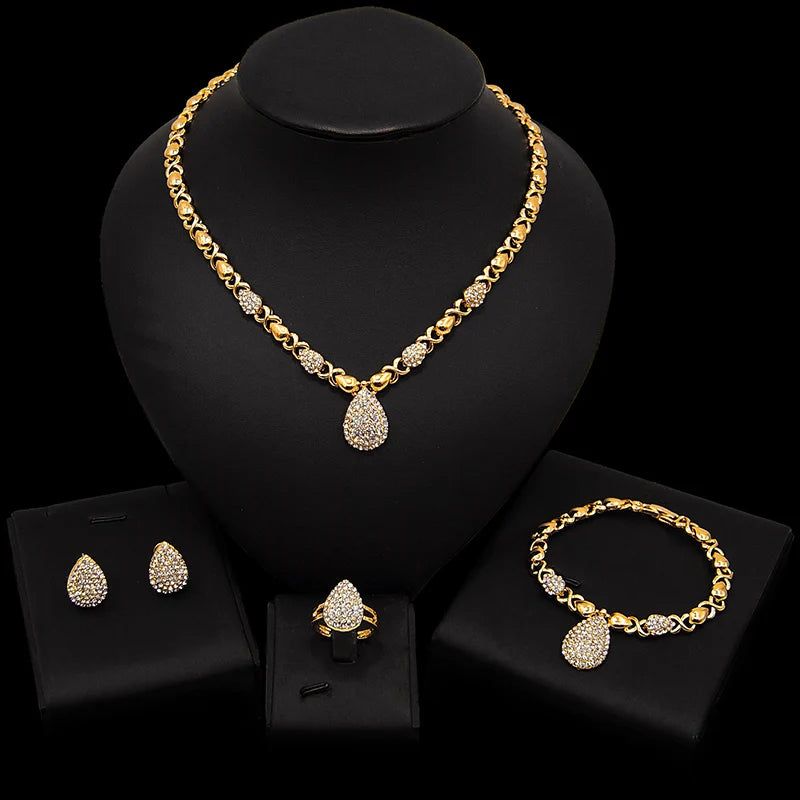 Zhuerrui XOXO New Design American Hot Sale High Quality X Water Drop 18 K Gold Plated Jewelry Set HM20080814