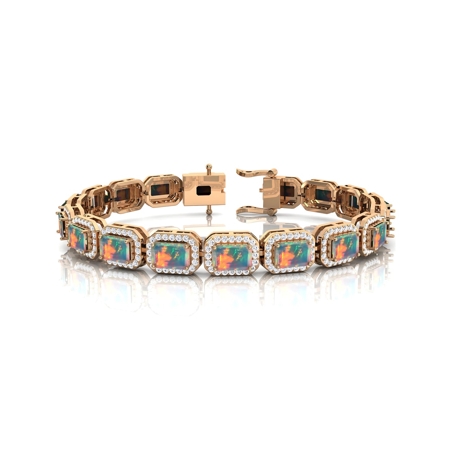 Romantic Style 14K Pure Gold Opal With Diamonds Tennis Bracelet for Women's Engagement Wedding Anniversary Valentine's Gift