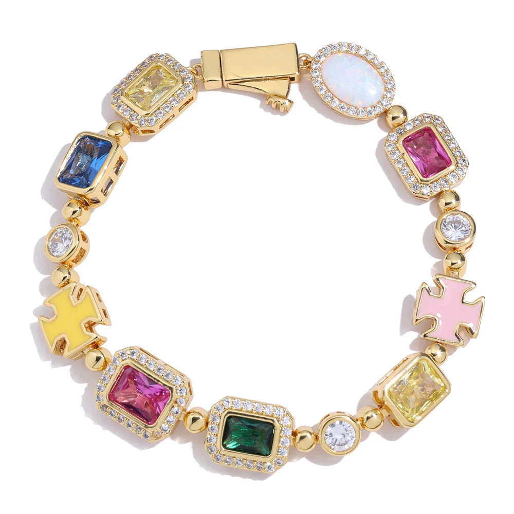 BiG-BOSS Colorful CZ Link Bracelet Men Luxury Gemstone Chain Women Necklace Hip Hop Accessories Custom Supplier Gift Collection