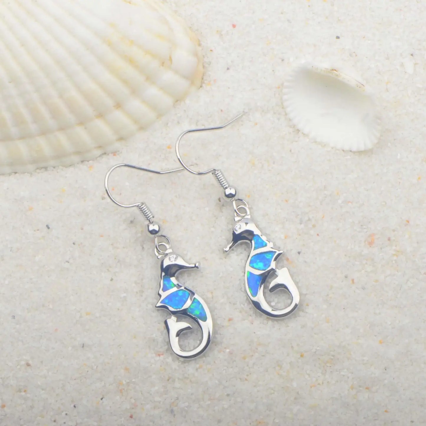 Trendy Dainty Brass Opal Seahorse Pendant Earrings Cute Minimalist  Gift Jewelry Bulk Supply for Women