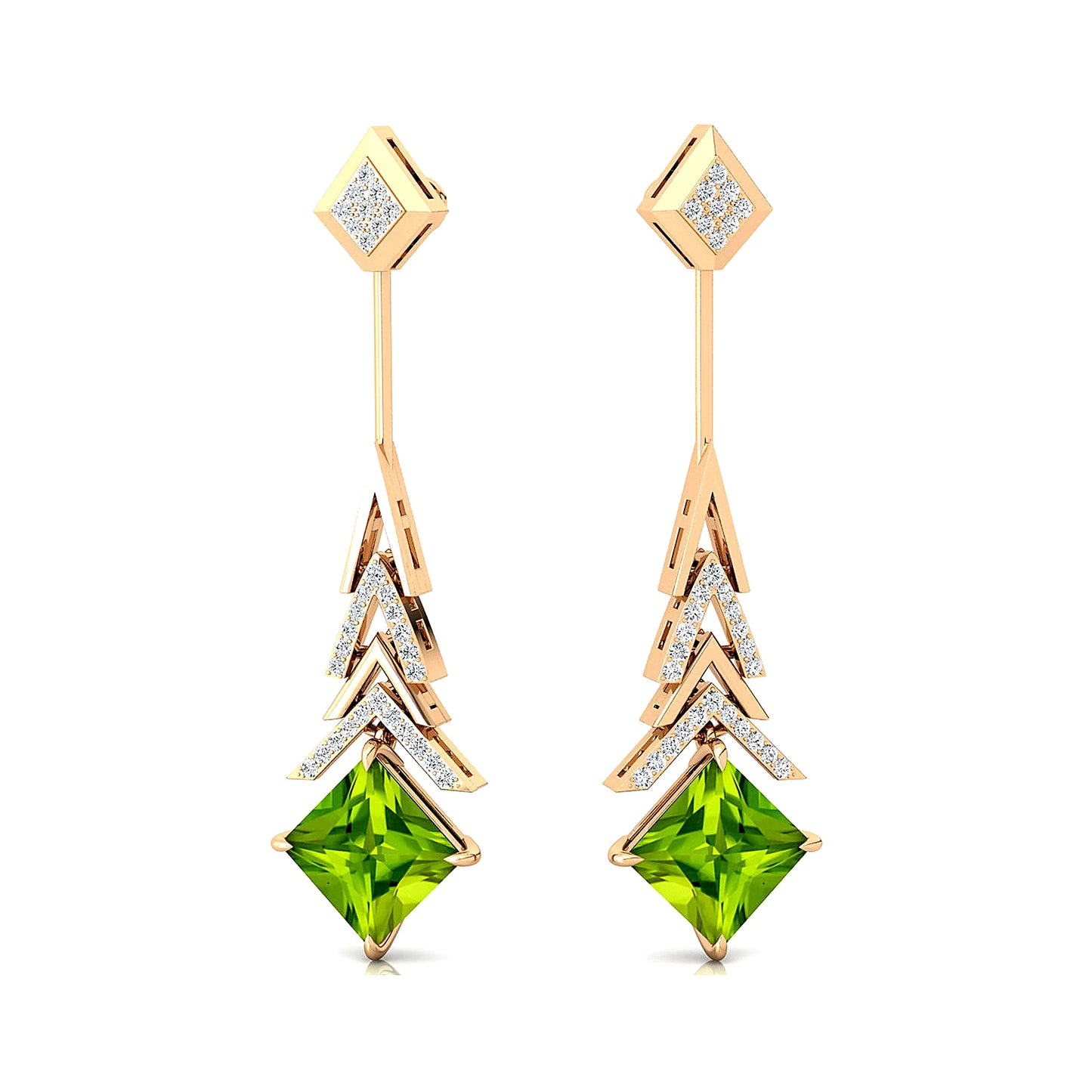 Premium Quality 18K Solid Gold Dangle Drop Earrings Natural Peridot Gemstone Real Diamonds Wedding Party Rhodium Plated Bulk OEM