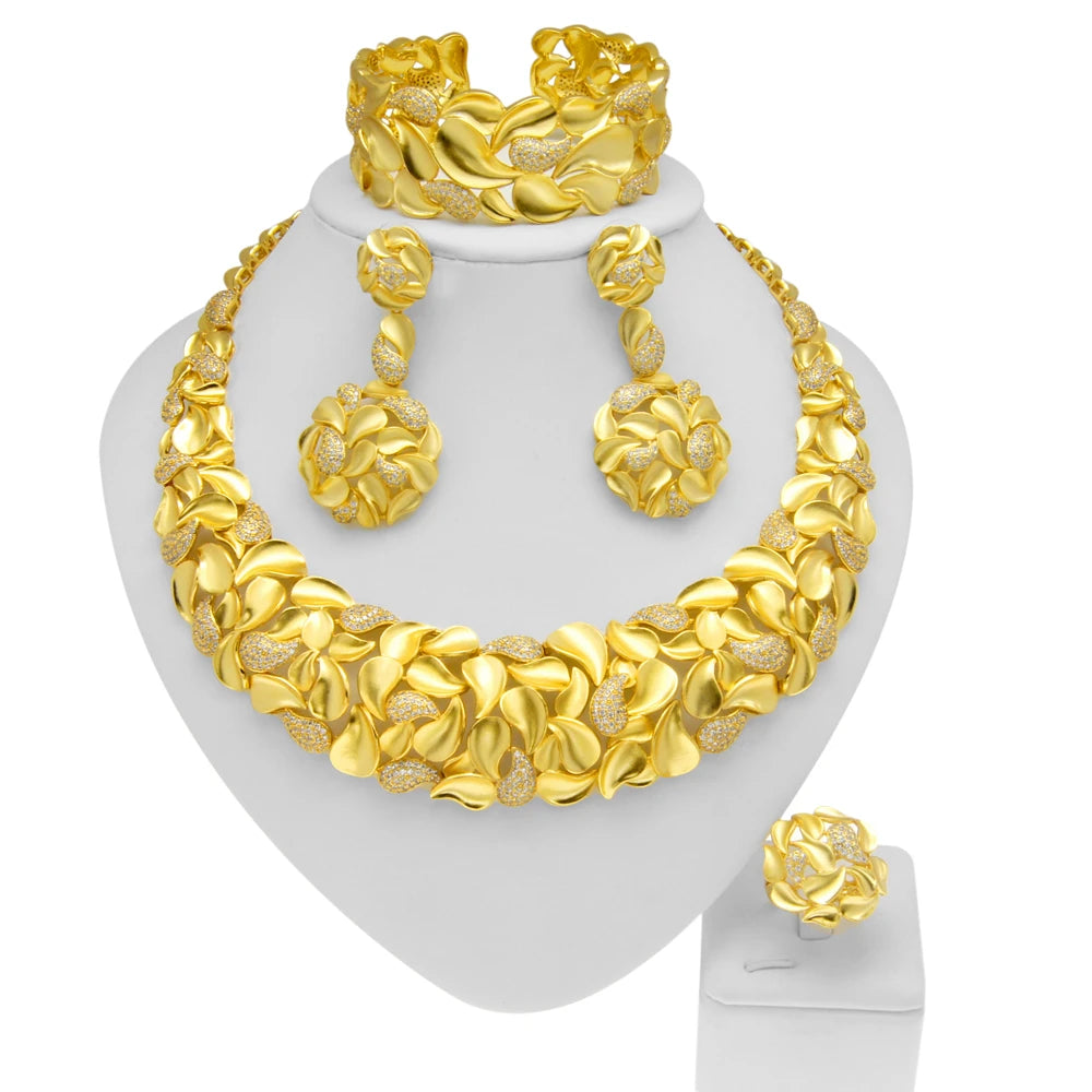 Zhuerrui Crystal Trendy Bangle Earrings Necklace Ring Women Jewelry Sets Nigerian Wedding Bridal Jewelry Sets HZ220502186