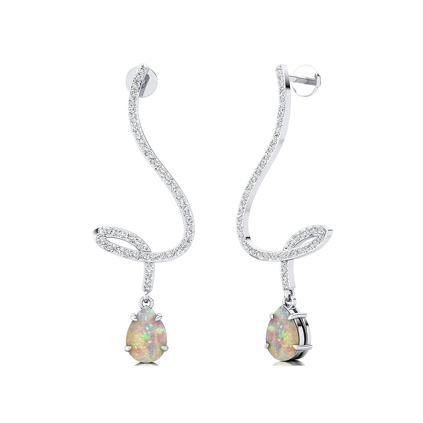 Handmade 18K Solid Gold Rhodium Plated Luxury Dangle Drop Earrings Ethiopian Opal Gemstone & Real Diamonds Earrings For Women