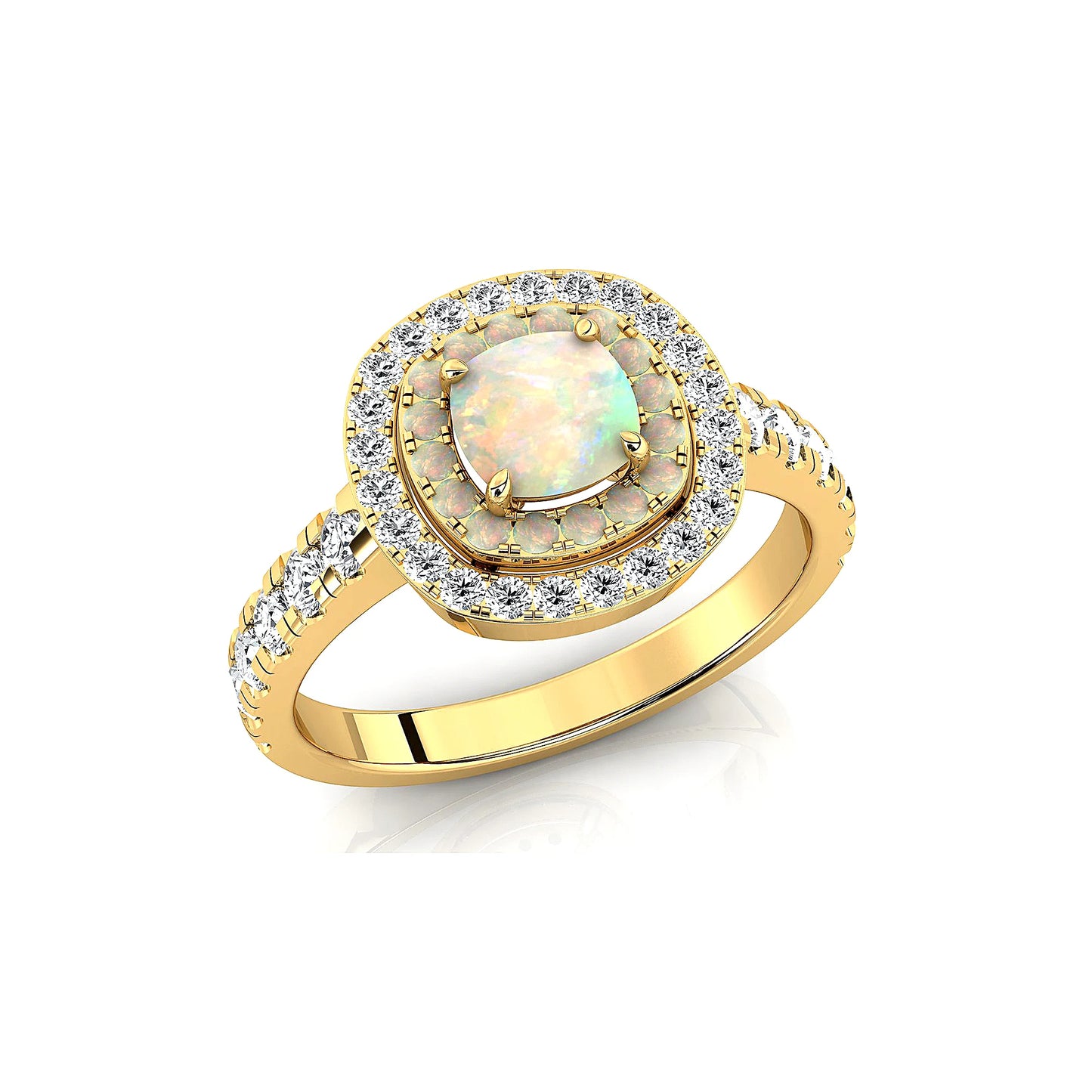 18kt Solid Gold Rings Natural Ethiopian Opal & Real White Diamonds Rhodium Plated Wedding Solitaire Halo Ring Fine Jewelry
