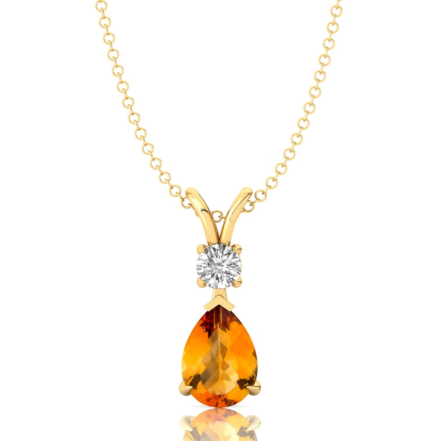Pear Cut Citrine Gemstone Teardrop Pendant 14k 18k Gold Pendant With Natural Diamond Pendant Charms Solitaire Pendant Necklace