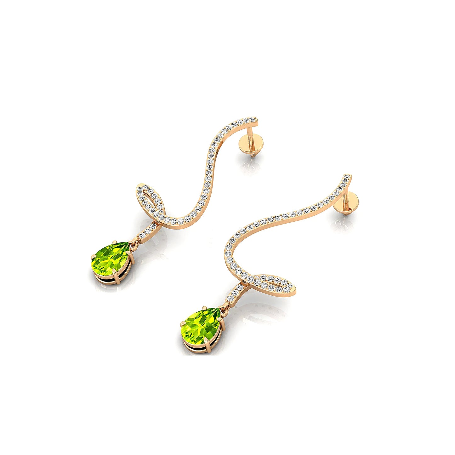 18k Solid Gold Cute Dangling Drop Earrings Natural Peridot Gemstone and Real Diamonds Luxurious Wedding Earrings For Wife ODM