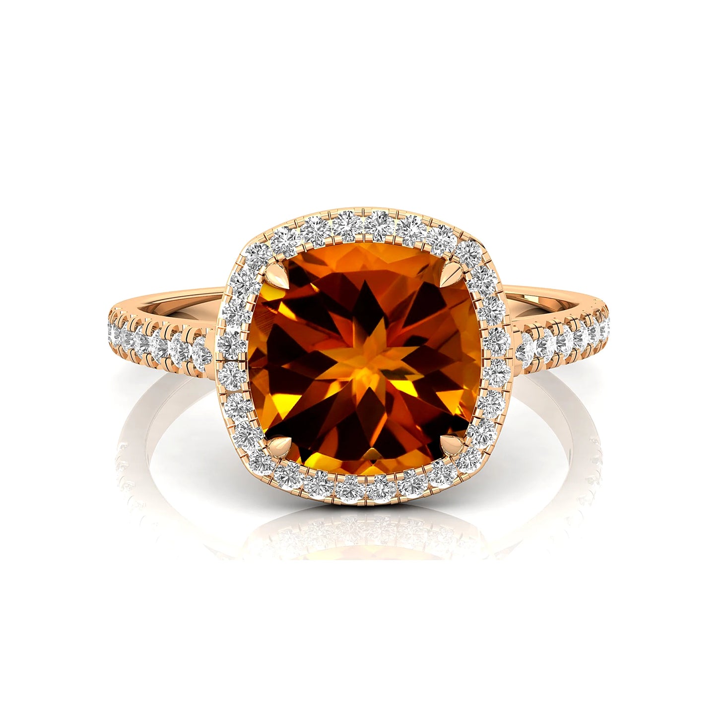 Luxury Classic Wedding Cushion Cut Citrine November Birthstone 18k Solid Gold Women's Diamond Ring