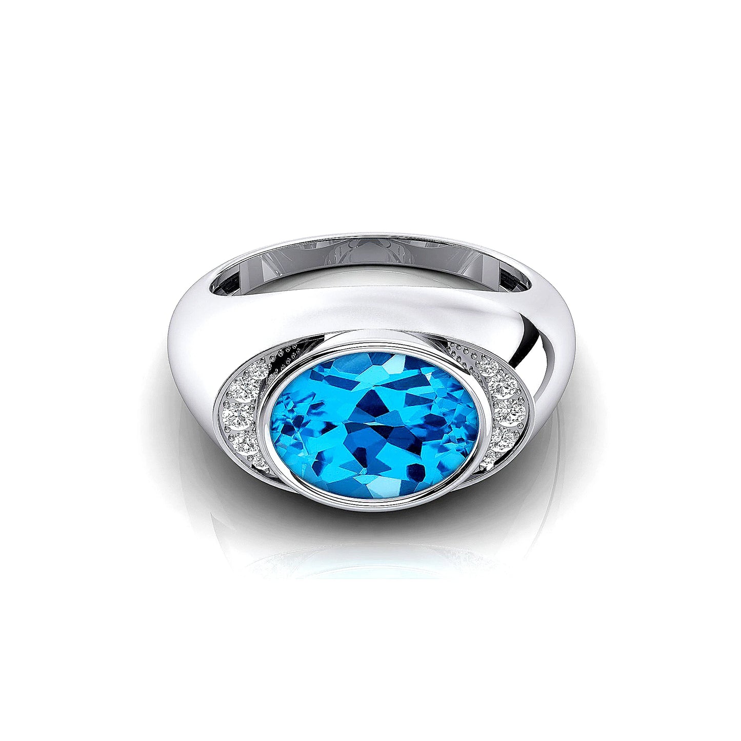 Natural Swiss Blue Topaz Gemstone Wedding Signet Rings With Real Diamonds 18k Solid Rose White Yellow Gold Rhodium Plated Rings