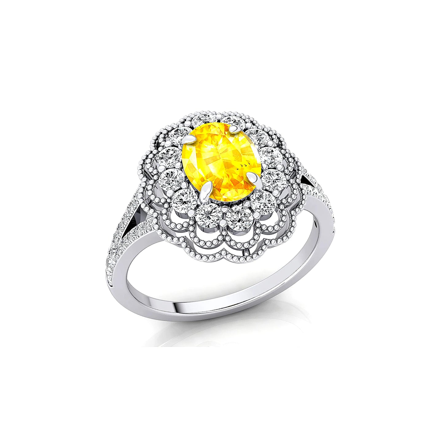 New Arrival Trending 18K Solid Gold Classic Wedding Cluster Ring Lab Grown Yellow Sapphire Gemstone Real Diamonds Wedding Rings