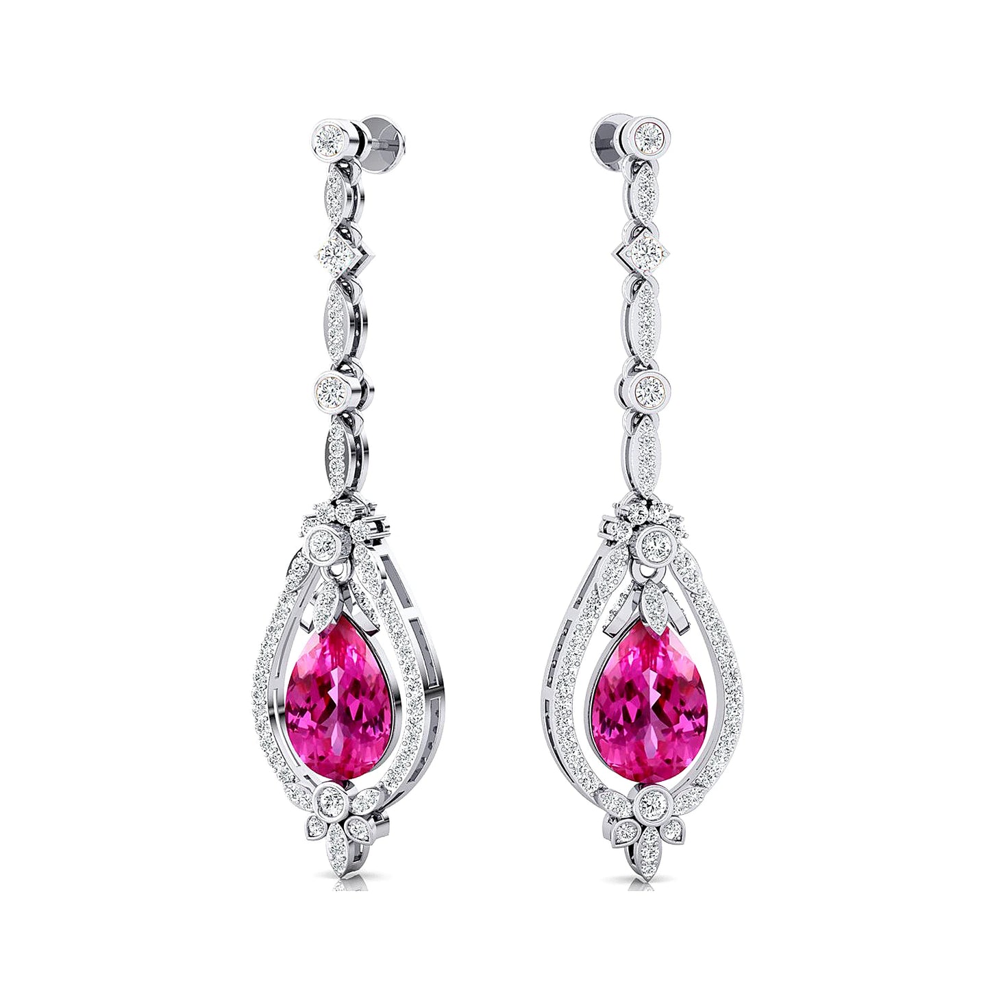 Solid Gold Luxurious Design Pear Cut Lab Grown Pink Sapphire Gemstone Cute Wedding OEM Birthstone Dangle Drop Earring