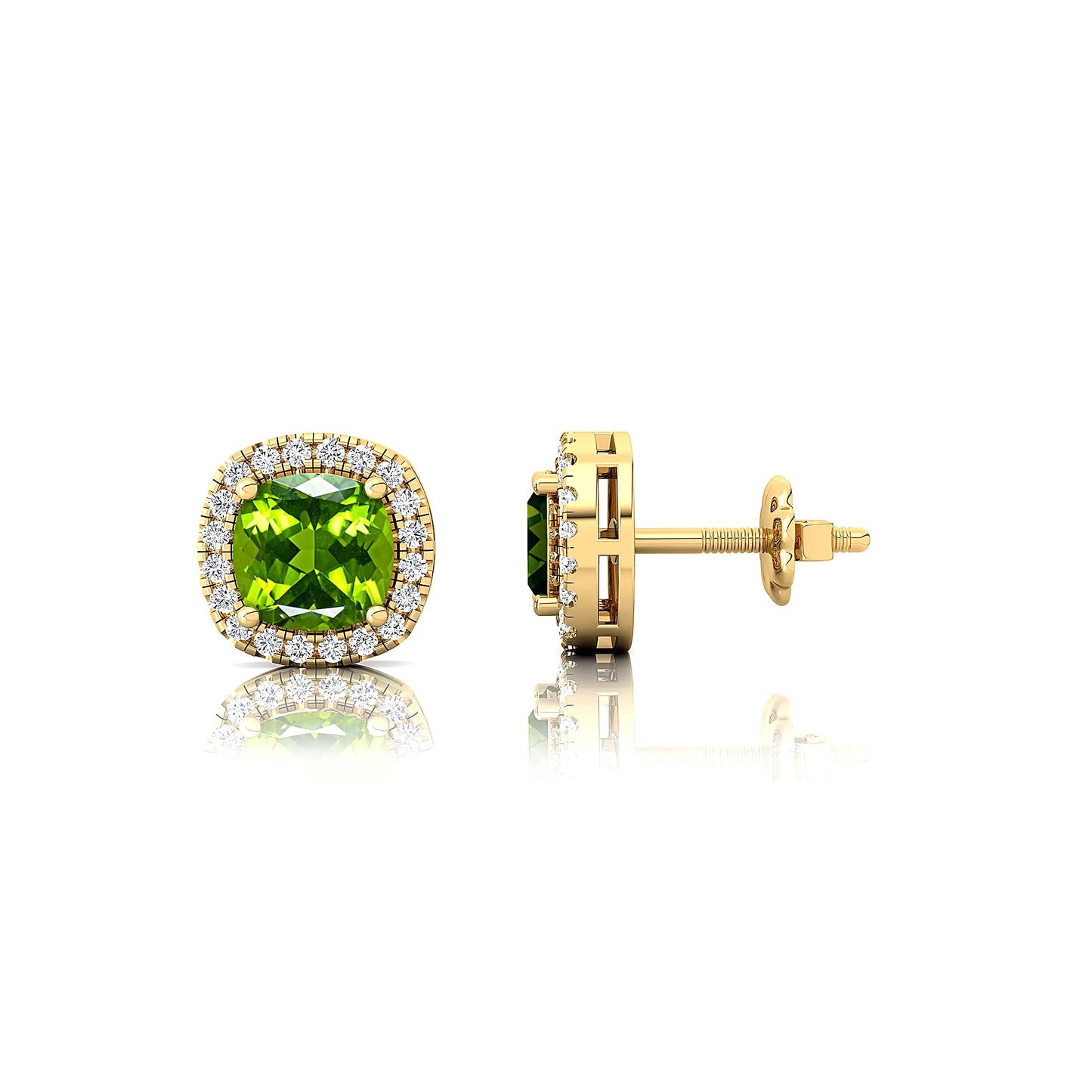 Pure 18k Solid Gold Solitaire Stud Earrings Cute Natural Peridot Gemstone & IGI Certified White Diamond Halo Wedding Earrings