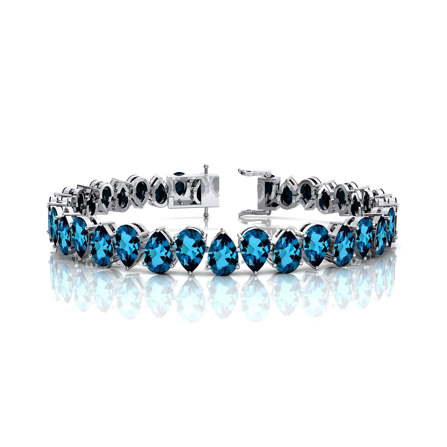 14K 18K Solid Gold London Blue Topaz Tennis Bracelet for Men Women Wedding Anniversary Casual Wear Bracelet Valentine's Gift