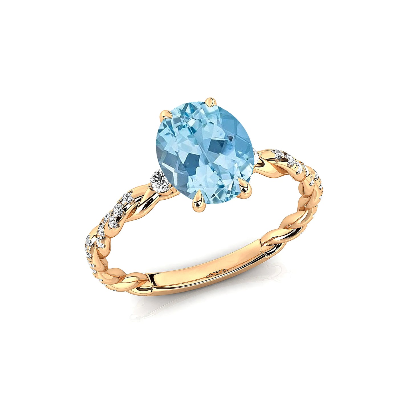 14K Solid Gold Rhodium Plated Natural Aquamarine & White Diamond Rings Luxurious Fine Jewelry for Party & Wedding Wholesale